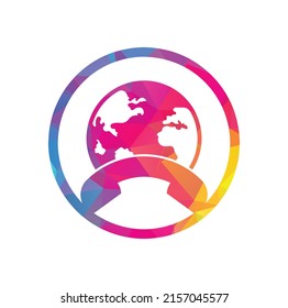 Call and globe icon. Globe with handset vector logo icon.