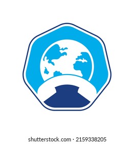 Call and globe icon. Globe with handset vector logo icon.