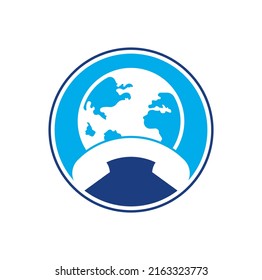 Call and globe icon. Globe with handset vector logo icon.