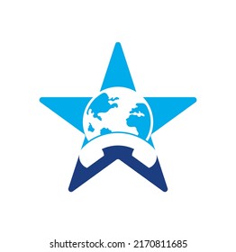 Call and globe star shape concept icon. Globe with handset vector logo icon.