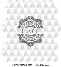 Call grey badge with geometric cube white background