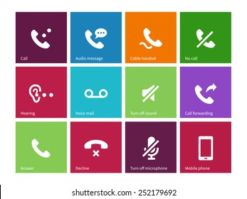 Call and handset icons on color background. Vector illustration.