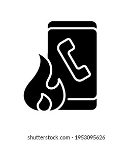 Call for help in case of fire glyph icon. Firefighters. Rescue service. Thin line customizable illustration. Contour symbol. Vector isolated outline drawing.