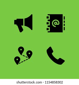 call icon. 4 call set with megaphone, distance, address and phone receiver vector icons for web and mobile app