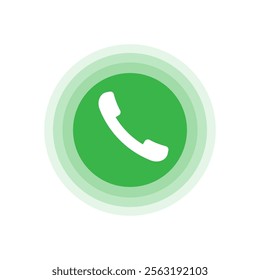 Call icon button. Green phone symbol. White silhouette vector. Modern communication element.