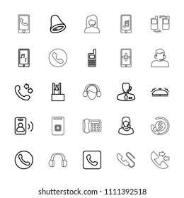 Call icon. collection of 25 call outline icons such as customer support, mobile phone music, phone, bell, help support, desk phone. editable call icons for web and mobile.