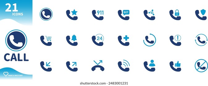 Call icon. Contact icon set, call lock, emergency call, chat, phone,...