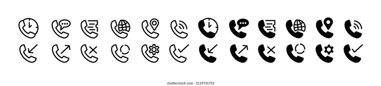 Call icon contact us logo of main mobile app. Black linear icon symbol phone mobile  out incoming