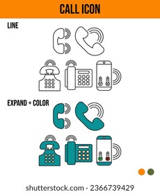 call icon design set with line and expand color