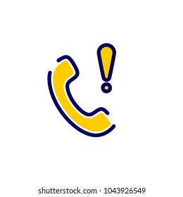 Call icon with exclamation mark. Call icon and alert, error, alarm, danger concept. Vector icon