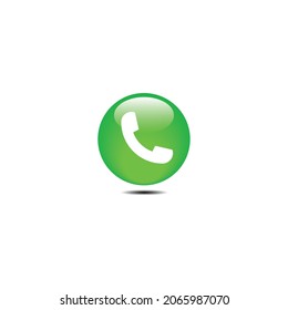 Call Icon with Glossy Style in Green Color. Vector Illustration Design