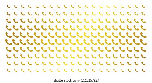 Call icon gold halftone pattern. Vector call items are organized into halftone matrix with inclined gold gradient. Designed for backgrounds, covers, templates and bright effects.