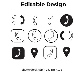 call icon , call icone vector design , black and white,  and location icon