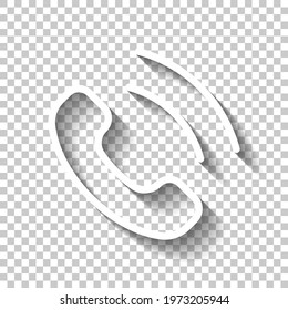 Call icon, logo of main mobile app. White linear icon with editable stroke and shadow on transparent background