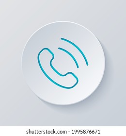 Call icon, logo of main mobile app. Cut circle with gray and blue layers. Paper style