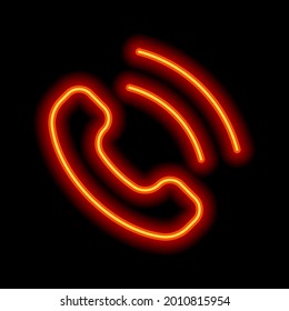 Call Icon, Logo Of Main Mobile App. Orange Neon Style On Black Background. Light Linear Icon With Editable Stroke