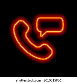 Call Icon, Logo Of Main Mobile App. Orange Neon Style On Black Background. Light Linear Icon With Editable Stroke