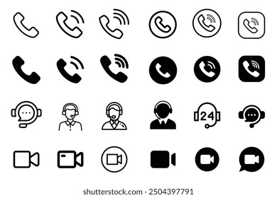 Call icon, mobile icon, video call icon, help line icon vector