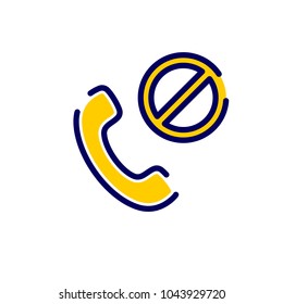 Call icon with not allowed sign. Call icon and block, forbidden, prohibit concept. Vector icon