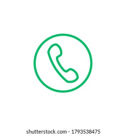 Call icon. Phone call. Thin line design. Green round symbol. Vector icon isolated on white background