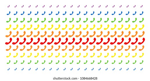 Call icon rainbow colored halftone pattern. Vector symbols organized into halftone array with vertical spectrum gradient. Constructed for backgrounds, covers, templates and abstraction compositions.