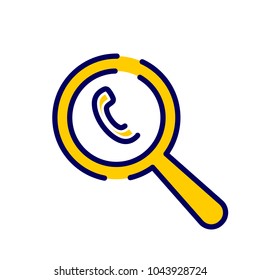 Call icon with research sign. Call icon and explore, find, inspect concept. Vector icon