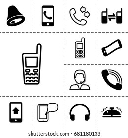 Call icon. set of 13 filled and outline call icons such as headset, connected phone, home on phone display, bell