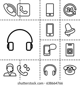 Call icon. set of 13 outline callicons such as bell, call, 24 support, phone, headset, desk phone, support, door bell