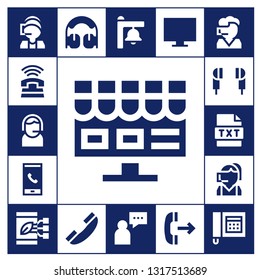 call icon set. 17 filled call icons.  Collection Of - Call center, Phone, Support, Online shop, Smartphone, Earphones, Text, Headphones, Telephone, Bell, Supporter, Outgoing