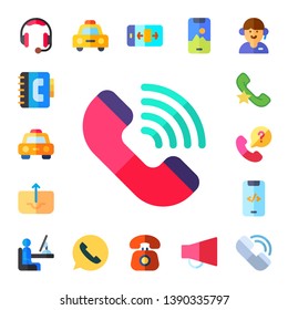 call icon set. 17 flat call icons.  Simple modern icons about  - headphones, phonebook, taxi, support, outbox, phone call, telephone, smartphone, mobile phone, notification, customer service
