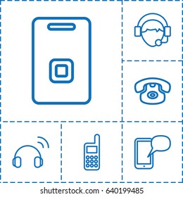 Call icon. set of 6 call outline icons such as operator, door ringer, phone, headset, message on phone