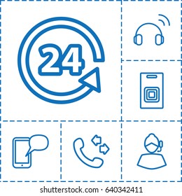 Call icon. set of 6 call outline icons such as call, 24 support, door bell, headset, message on phone