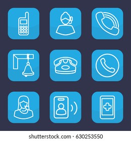 Call icon. set of 9 outline call icons such as desk phone, customer support, call, phone, bell, hand on smartphone