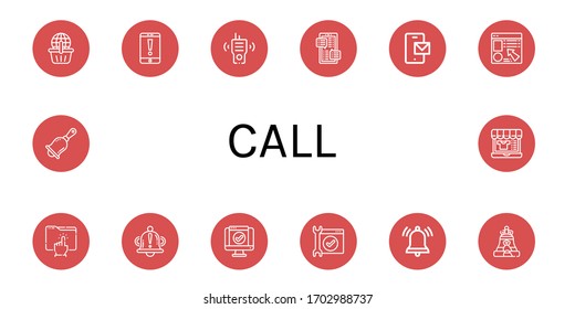 call icon set. Collection of Online shopping, Mobile, Walkie talkie, Message, Smartphone, Online shop, Directory, Bell, Service, Notification, Handbell icons