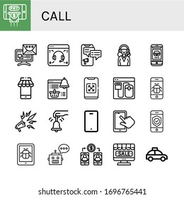 Zeichensymbol-Set. Sammlung von Smartphones, Nachrichten, Support, Support-Services, Telefon, Mobile, Benachrichtigung, Online-Shop, Werbung, Glocke, Chatbot, Taxi-Icons