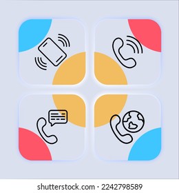 Juego de iconos de llamada. Comunicación, número, conversación, smartphone, botones, teléfono móvil, sms, botón, internet. Concepto de teléfono. Estilo neomorfista. Icono de línea de vector para empresas