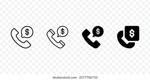 call icon, telephone icon and chat bubble with dollar sign, call icon set