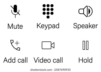 Call icon, vector set. Hold, video call, keypad, mute, add call, speaker, icon vector set. Contact icon vector illustration. 