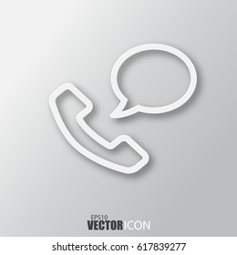 Call icon in white style with shadow isolated on grey background. For your design, logo. Vector illustration.