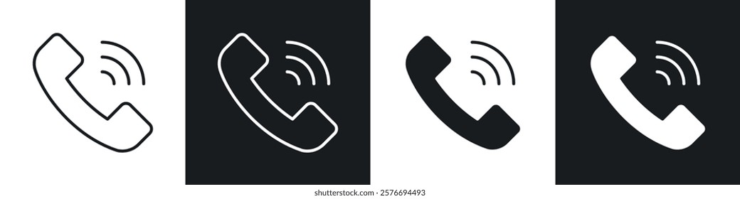 Call icons collection in black and white solid and line style