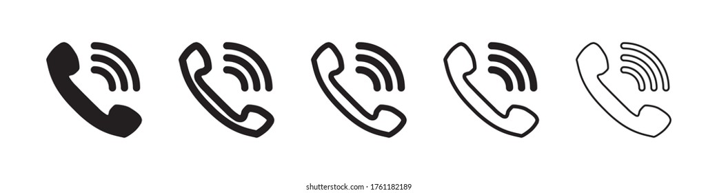 Call icons in five different versions in a flat design