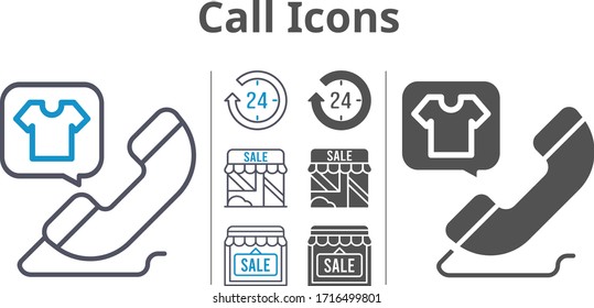 call icons icon set included 24-hours, shop, phone call icons