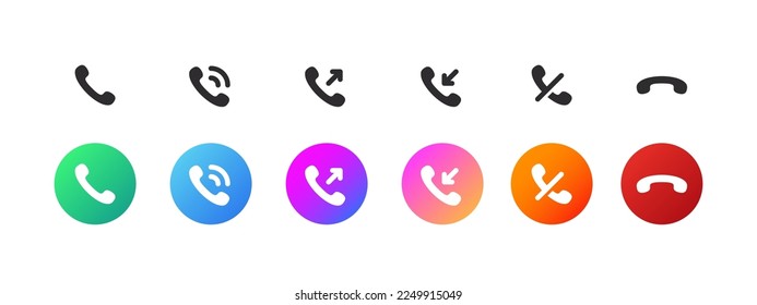 Rufen Sie Symbole auf. Telefonische Rufsymbole akzeptieren und ablehnen. Eingehende Rufsymbole. Vektorbilder