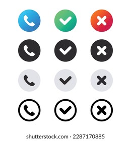Call icons. Phone call icons accept and decline. Incoming call icons. Communication signs.