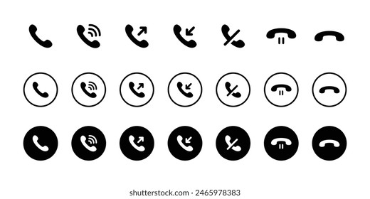 Call icons. Phone call icons accept and decline. Incoming and outgoing call icons. Vector illustration