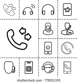 Call icons. set of 13 editable outline call icons such as poker on phone, call, support, customer support, headset, operator, home on phone display, help support, door bell