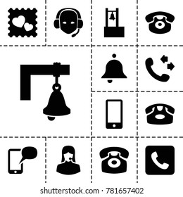 Call icons. set of 13 editable filled call icons such as desk phone, call, customer support, photo with heart, phone, bell, message on phone, bell