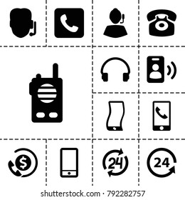 Call icons. set of 13 editable filled call icons such as support, 24 support, phone, headset, desk phone, walkie talkie
