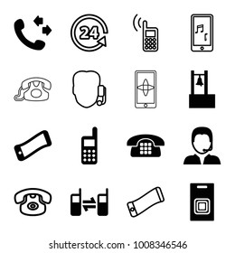 Call icons. set of 16 editable filled and outline call icons such as call, wavy phone, connected phone, support, phone, door bell, bell