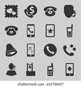Call icons set. set of 16 call filled icons such as Poker on phone, photo with heart, old phone, bell, support